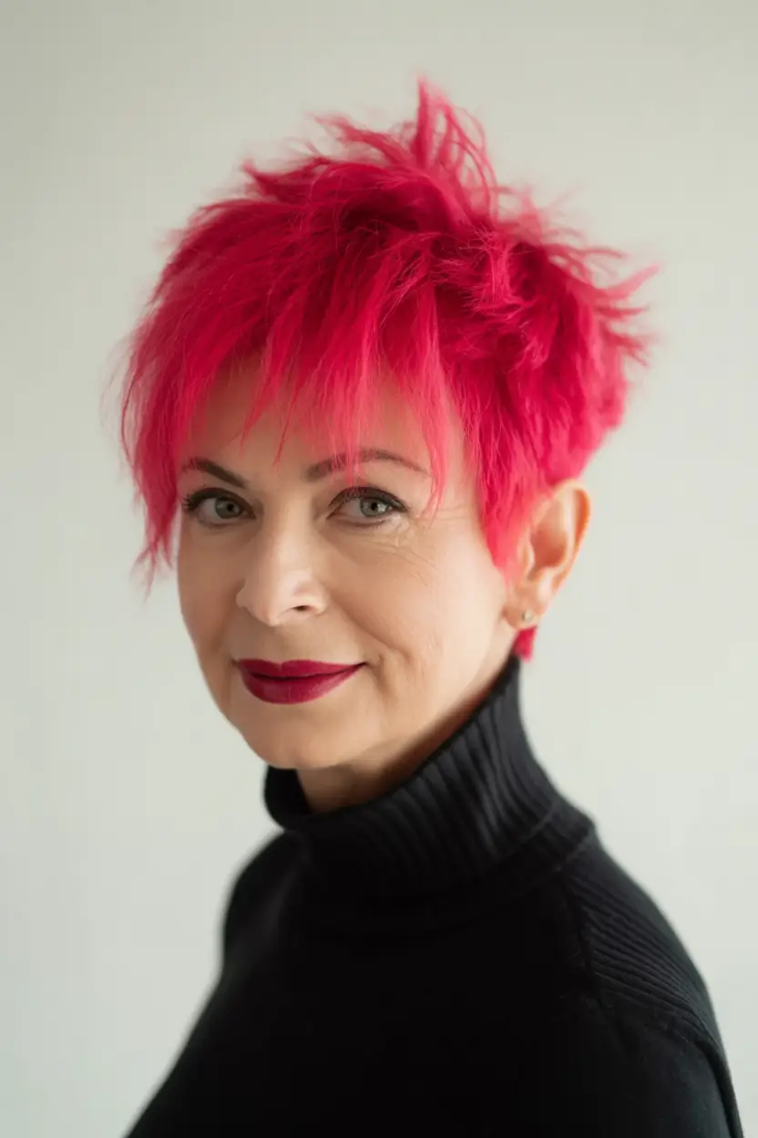 Fall hair color and hairstyles for women over 60 Flamingo Pink Pixie With Attitude