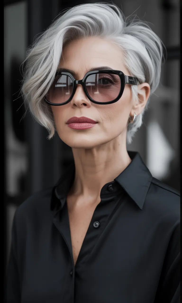 Fall hair color and hairstyles for women over 60 Storm Gray Glam with a Power Part