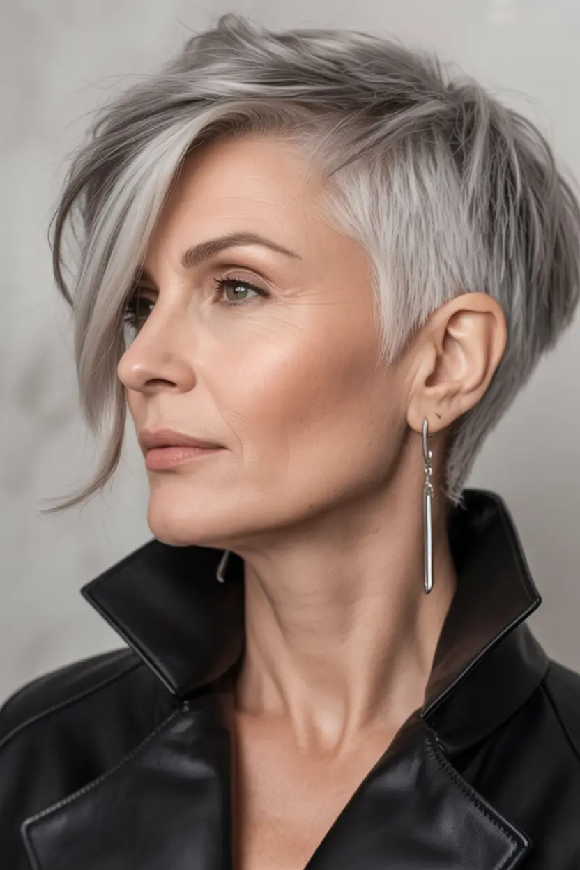 Fall hair color and hairstyles for women over 60 Platinum-Edged Pixie Undercut