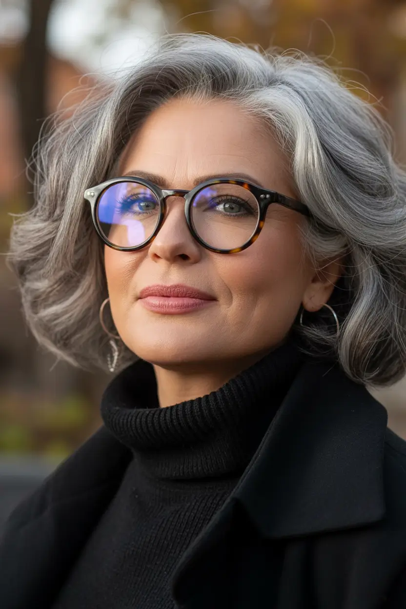 Fall hair color and hairstyles for women over 60 Elegant Salt-and-Pepper Volume