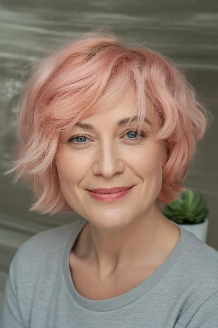 Fall hair color and hairstyles for women over 60 Pastel Rose Whisper Bob