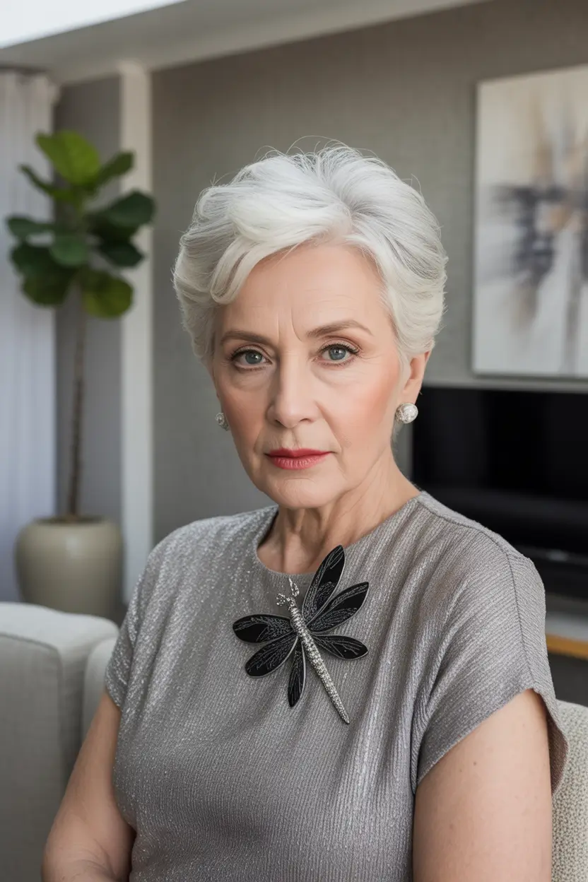Fall hair color and hairstyles for women over 60 Classic Winter White Crop
