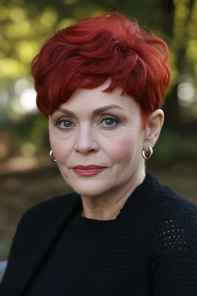 Fall hair color and hairstyles for women over 60 Red Velvet Power Pixie