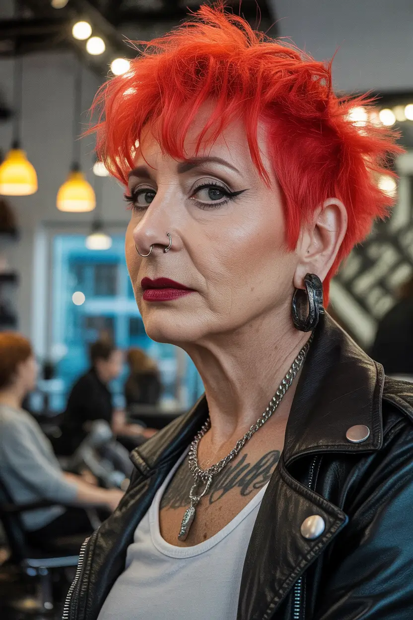 Fall hair color and hairstyles for women over 60 Vivid Rebel Red Pixie