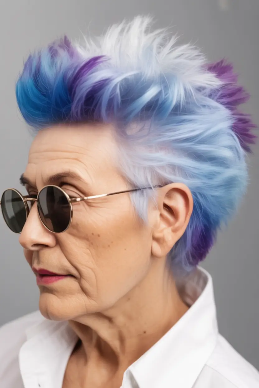 Fall hair color and hairstyles for women over 60 Ice Storm Fade With Electric Cool Tones