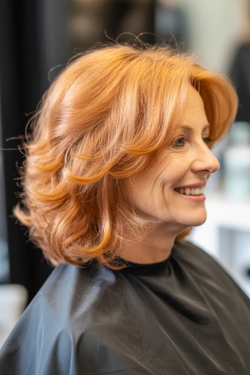 Fall hair color and hairstyles for women over 60 Golden Auburn Blowout