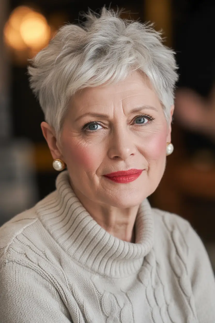 Fall hair color and hairstyles for women over 40+Short and Silver Pixie Chic