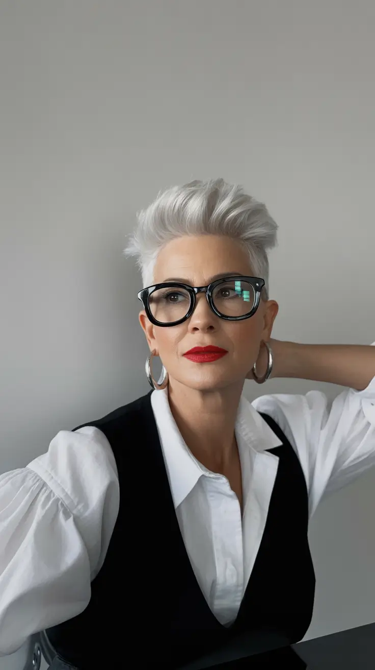 Fall hair color and hairstyles for women over 40+Silver Smoke Quiff with Slicked Sides