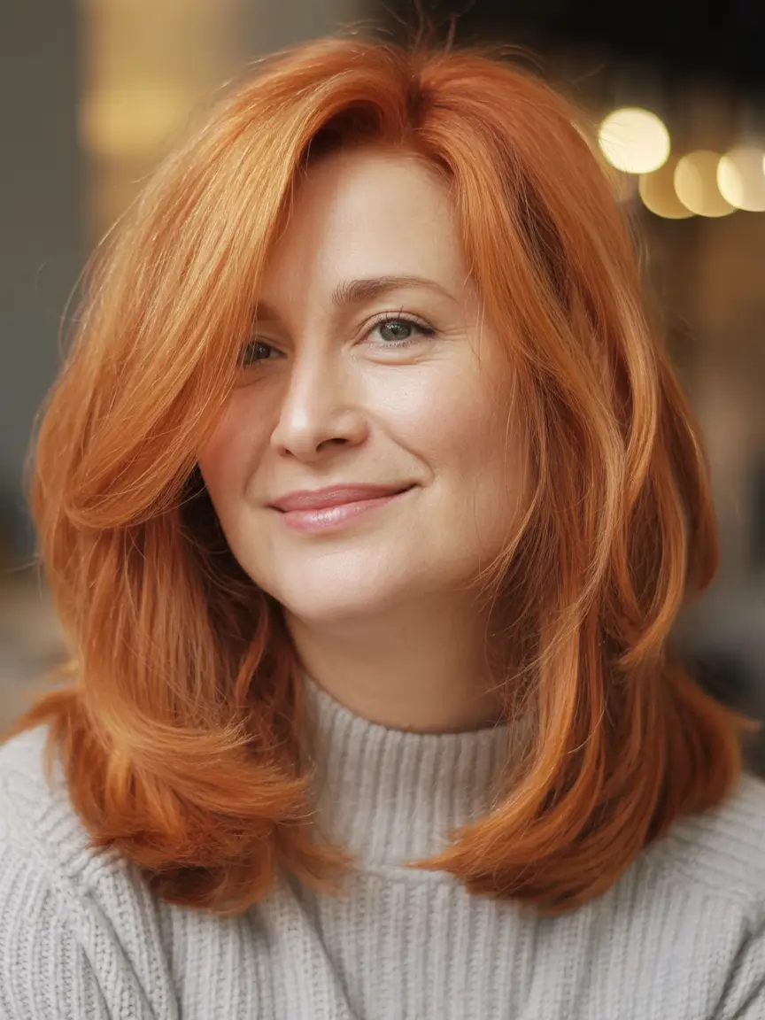 Fall hair color and hairstyles for women over 40+Cinnamon Spice Layers with Cozy Glow