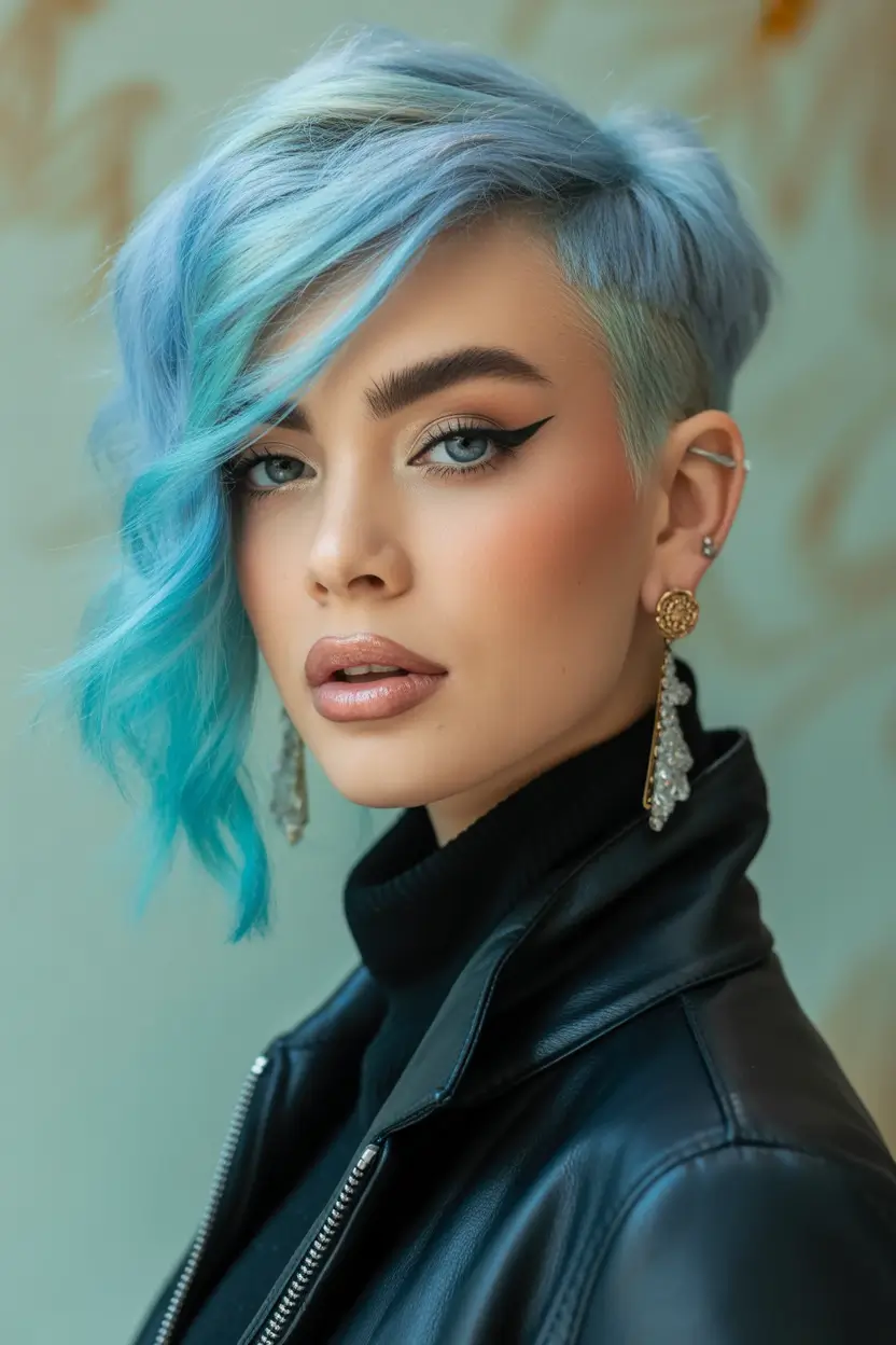 fall hairstyles and colors Electric Blue Undercut with Sweeping Fringe