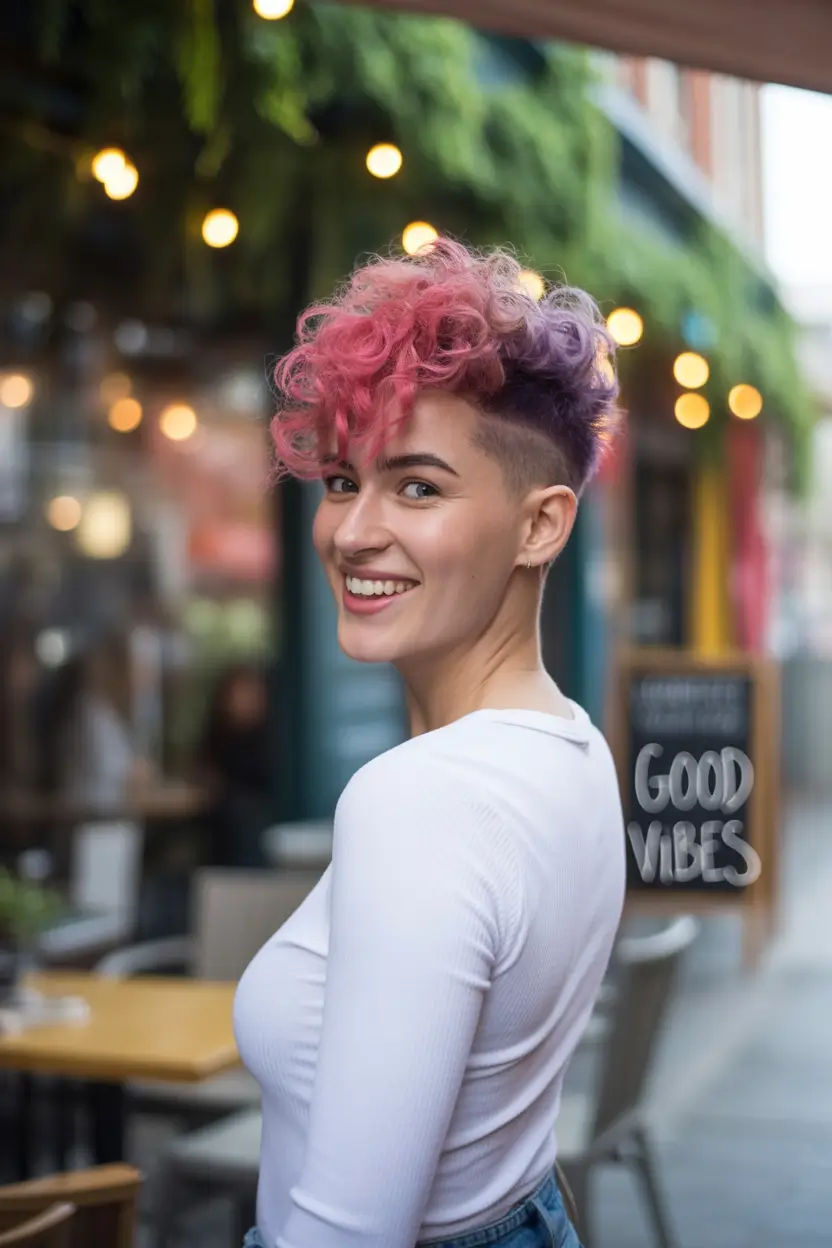 fall hairstyles and colors Cotton Candy Curls with Undercut Fade
