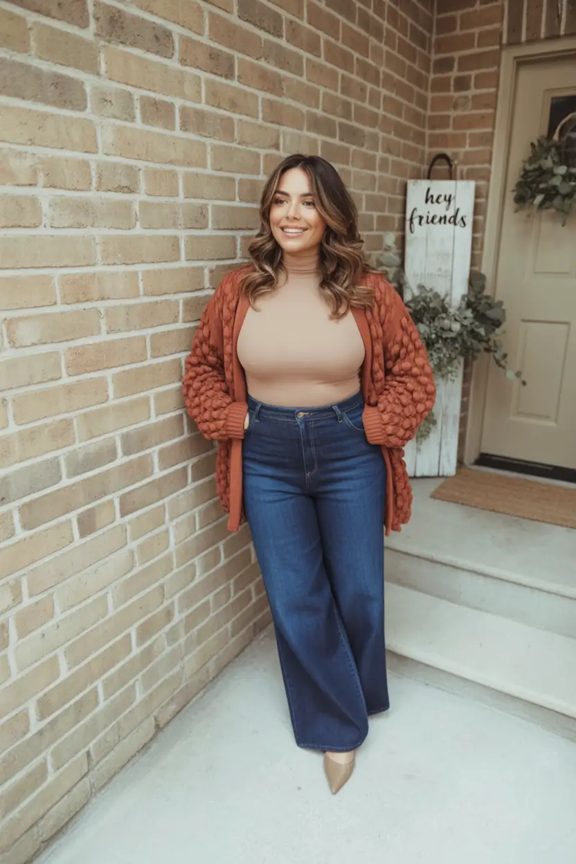 midsize fall outfits Rust Tones and Denim: The Pumpkin-Spice Classic