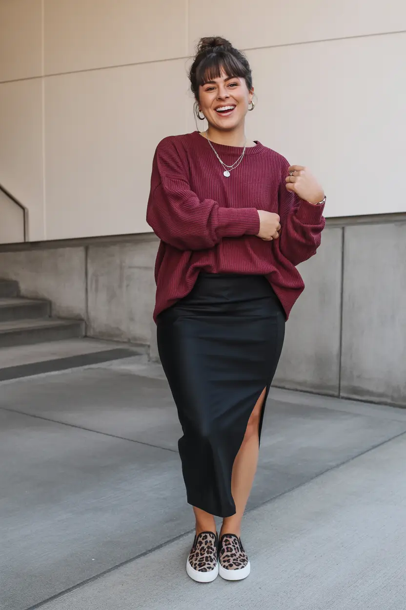 midsize fall outfits Split Skirt Street Style with a Twist