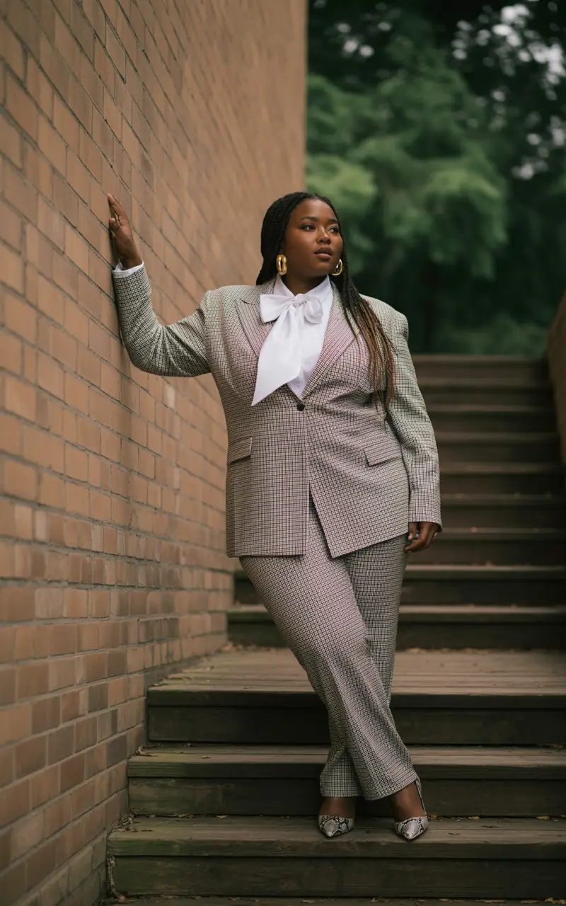 midsize fall outfits The Boss Energy Check Suit