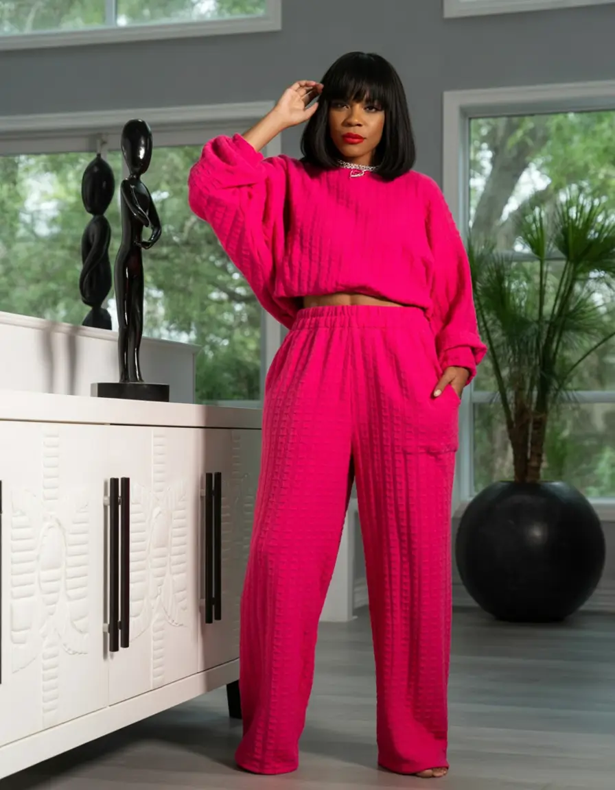 midsize fall outfits Bold in Monochrome Fuchsia