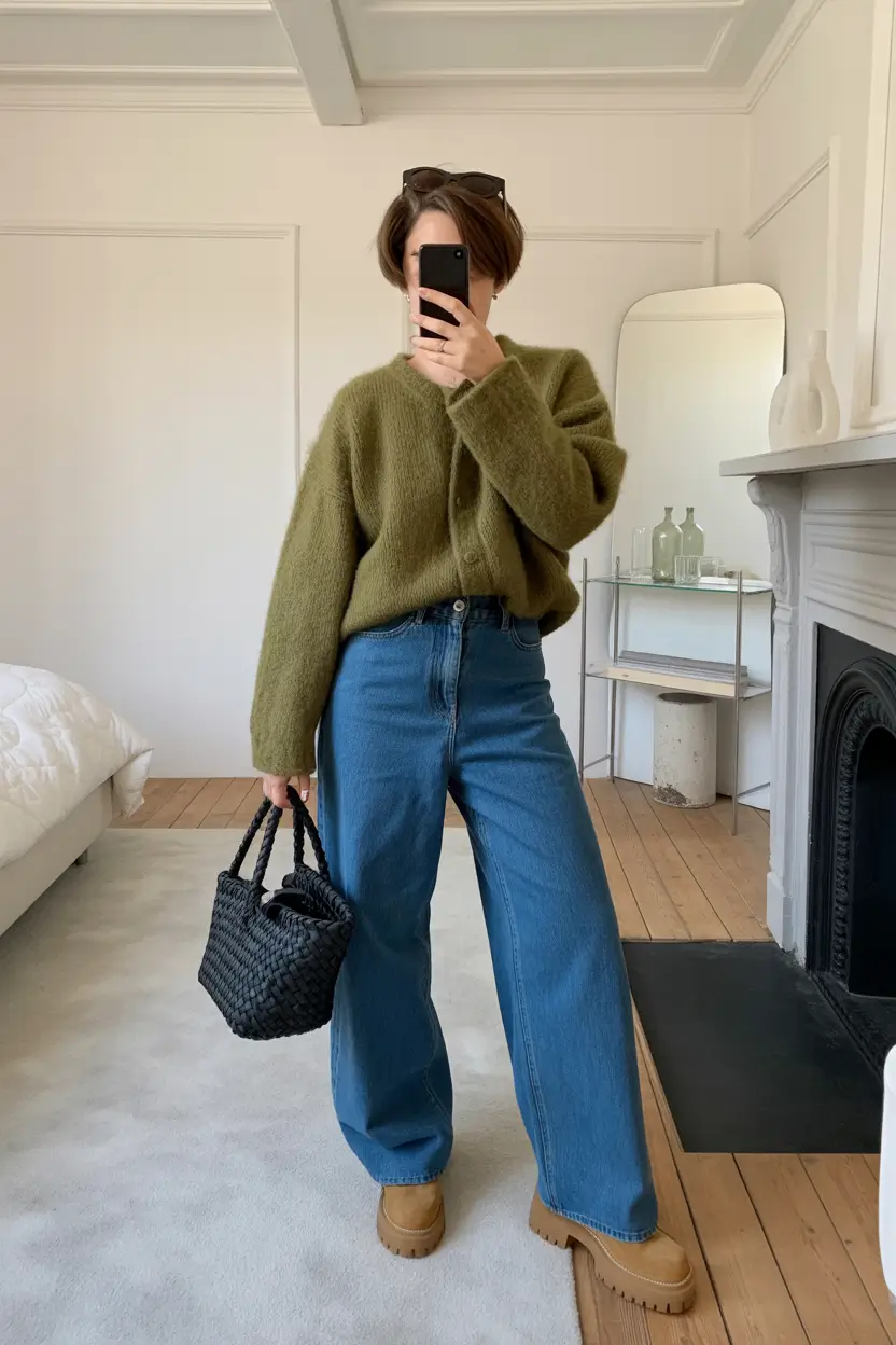 mom-outfits-for-fall-Olive Calm With a Touch of Retro