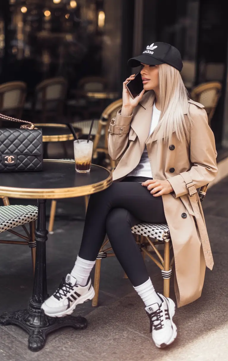 mom-outfits-for-fall-Trench Coat Icon With an Athleisure Core