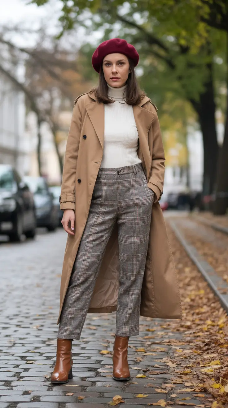 fall fashion outfits Parisian Plaid & Beret Beauty