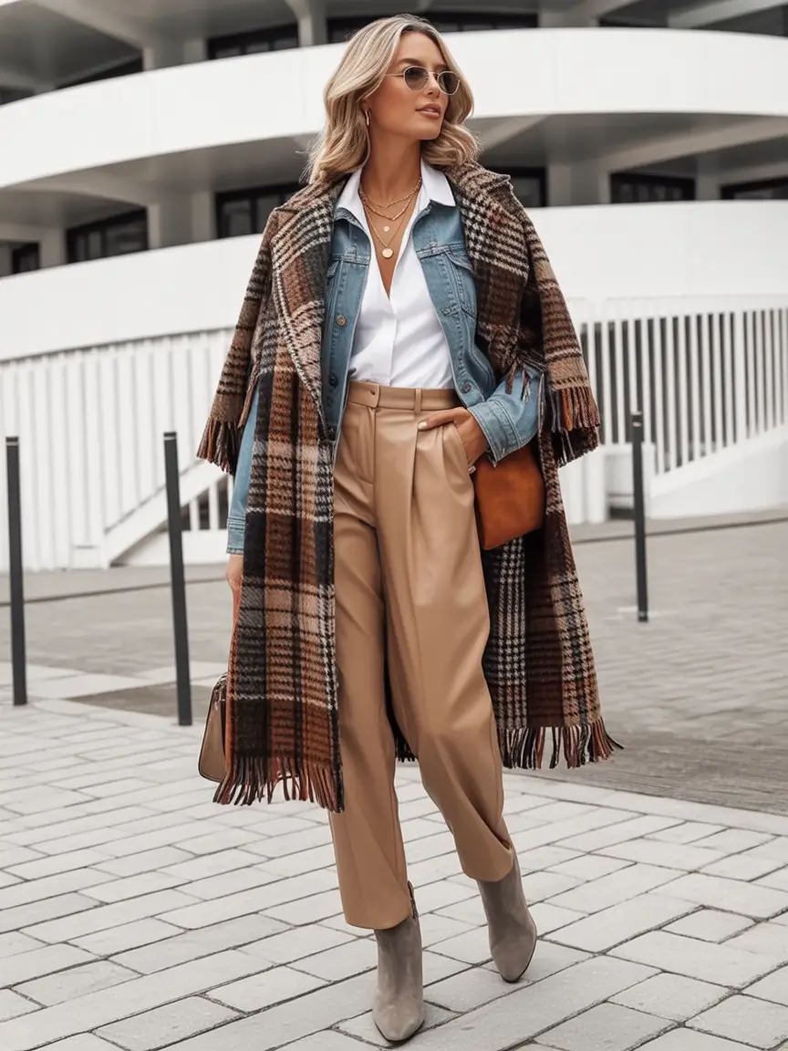 fall fashion outfits Layered Luxe with Denim & Plaid