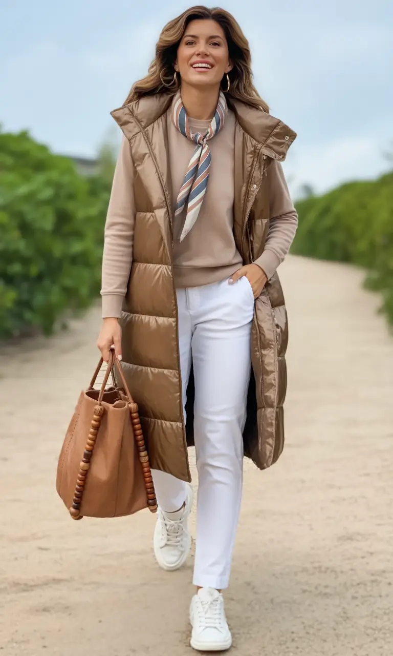 fall fashion outfits Polished Puffer & White Denim Pop