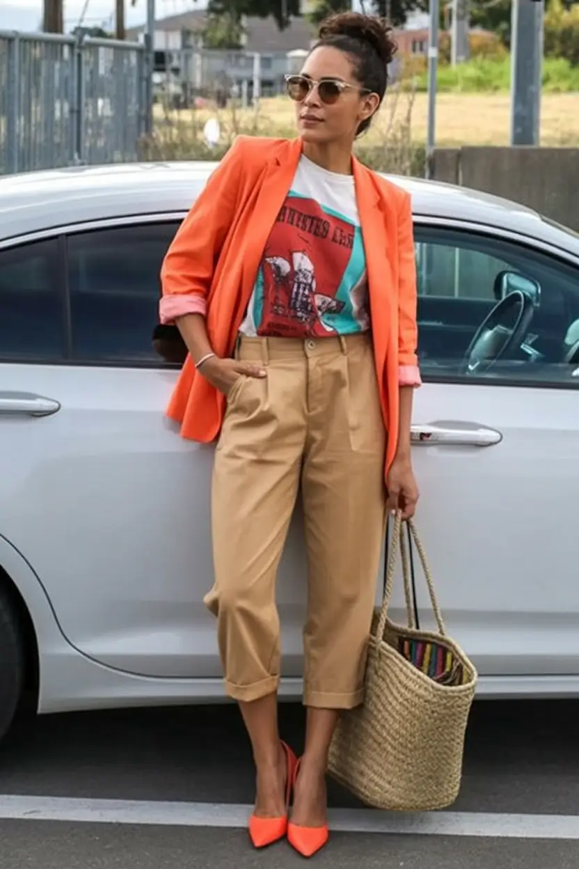 fall fashion trends for women 2025+Pop of Orange with Laid-Back Cool
