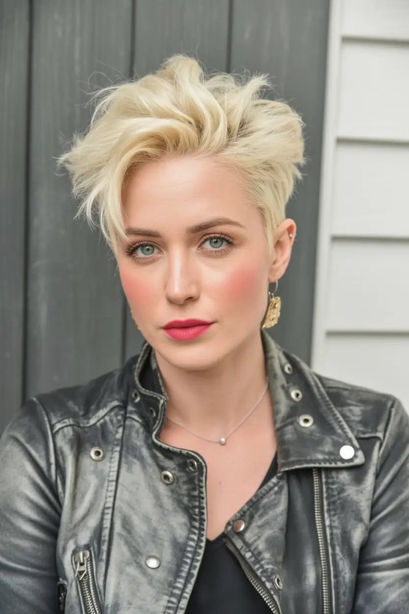 Fall hair color for blondes Textured Platinum Pixie With Rock Chic Energy