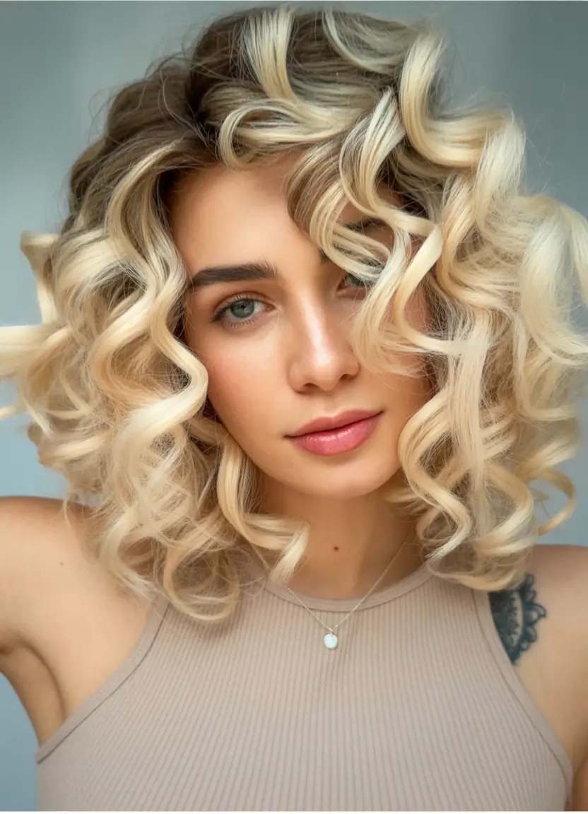 Fall hair color for blondes Golden Spiral Curls With Subtle Balayage