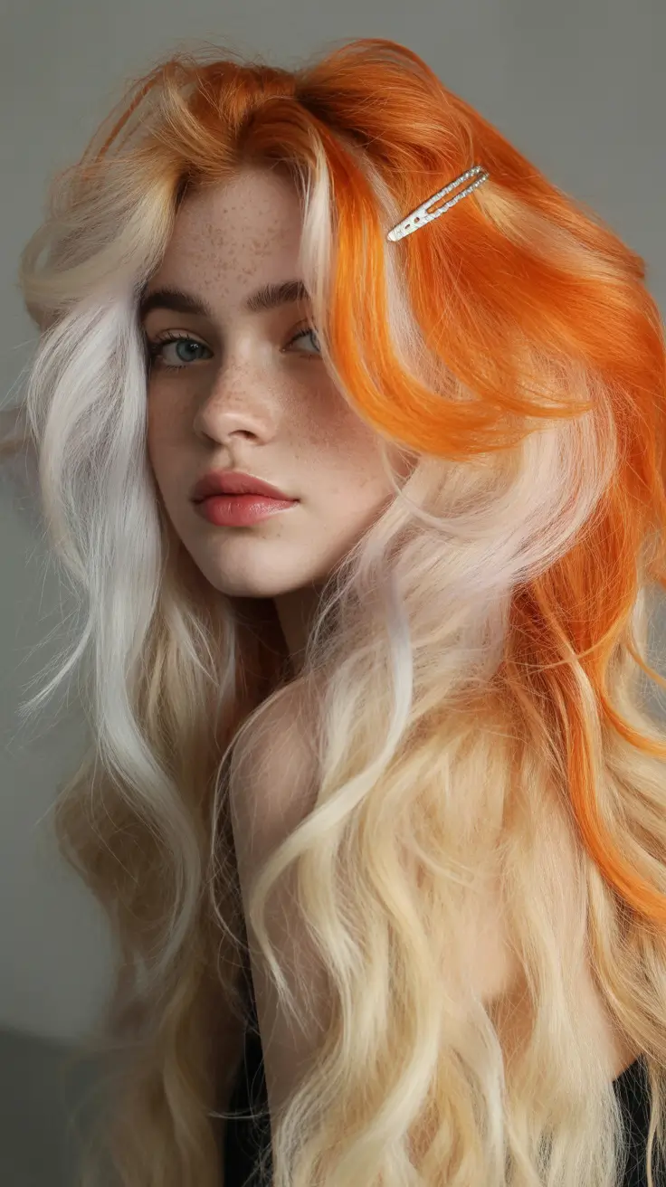 Fall hair color for blondes High-Contrast Copper Blonde Split