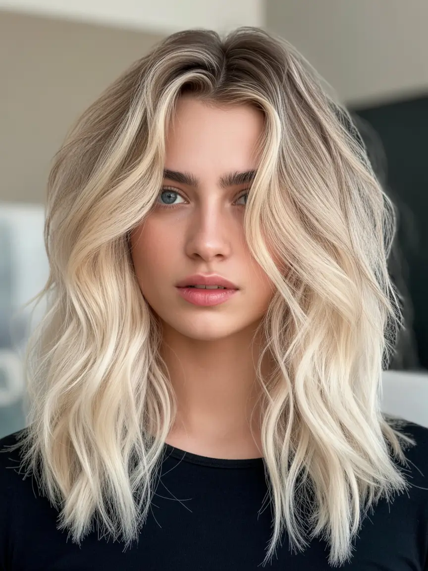 Fall hair color for blondes Soft Blonde Shag With Ashy Undertones