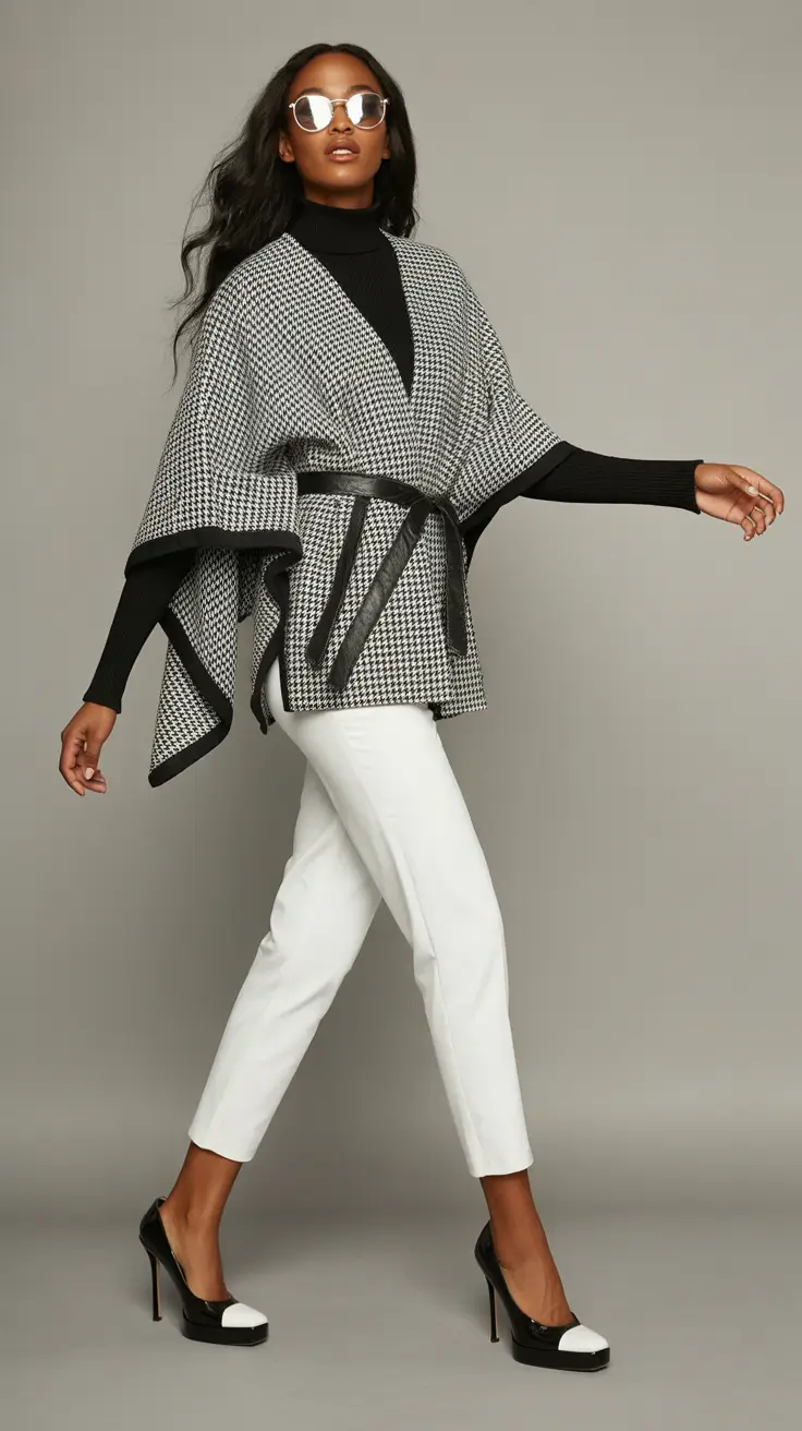 fall outfits for black women+Chic Cape and Crisp Monochrome