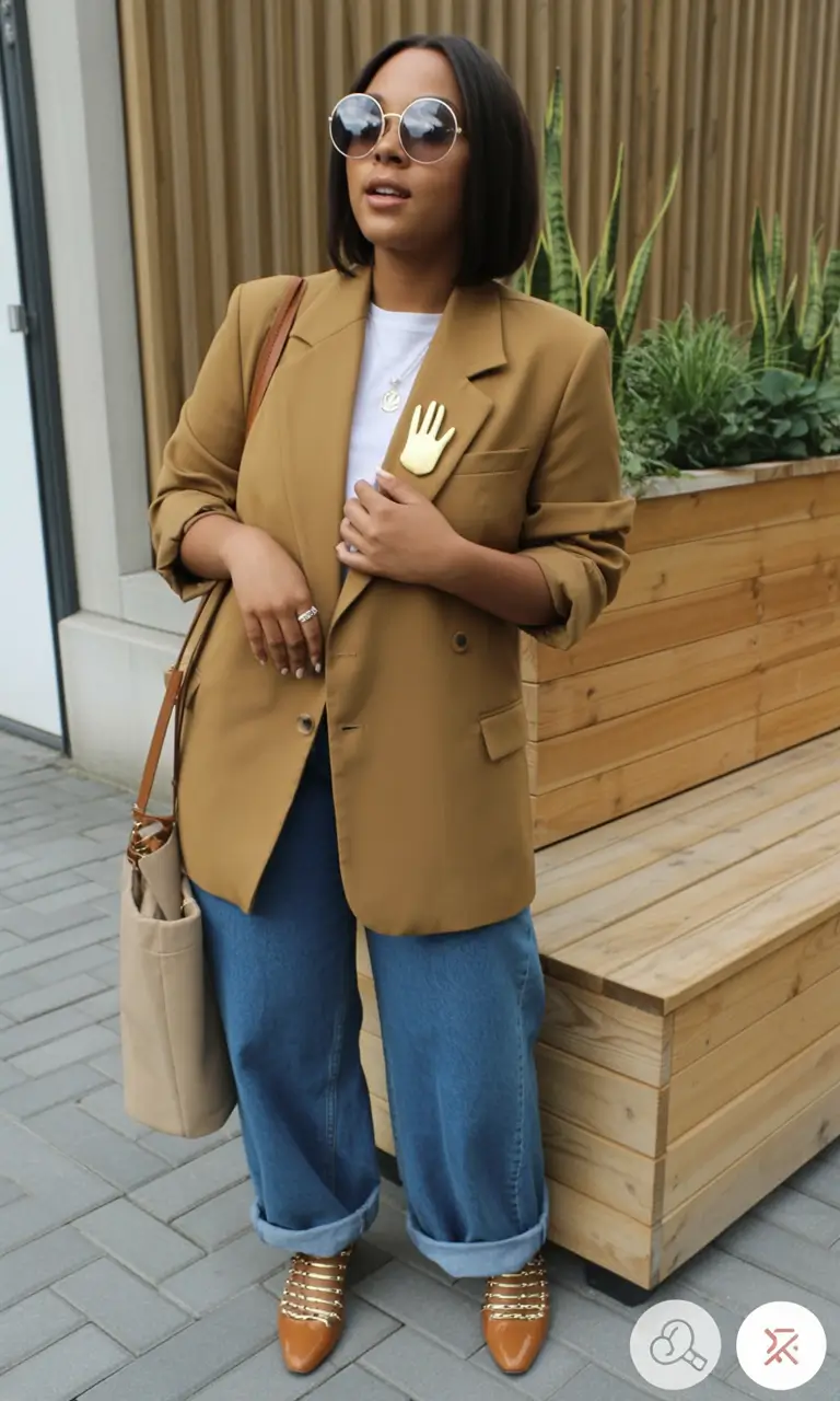 fall outfits for black women+Golden Camel and Statement Brooch