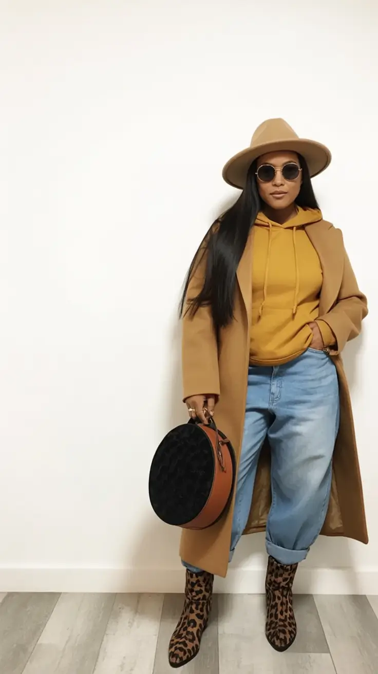 fall outfits for black women+Mustard Hoodie and Leopard Boots? Yes Please