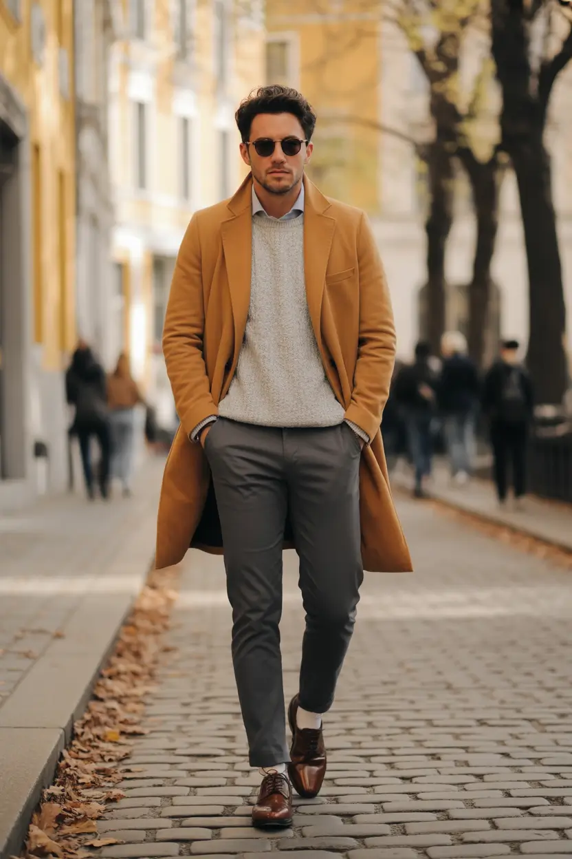 fall outfits for men+Polished Layers with a Caramel Kick