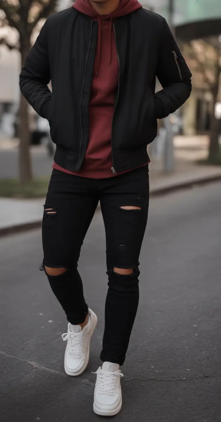 fall outfits for men+Dark Street with a Pop of Color