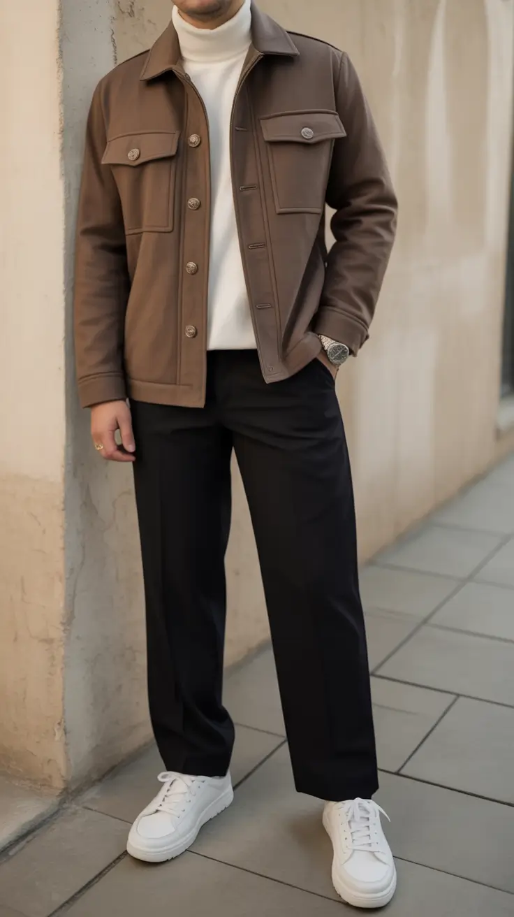 fall outfits for men+Earth-Toned Classic with Timeless Layers