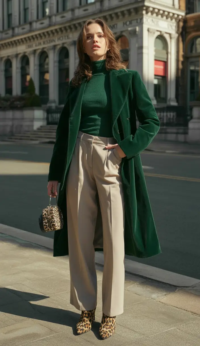 fall outfits ideas 2025 Emerald Energy and Leopard Print Punch
