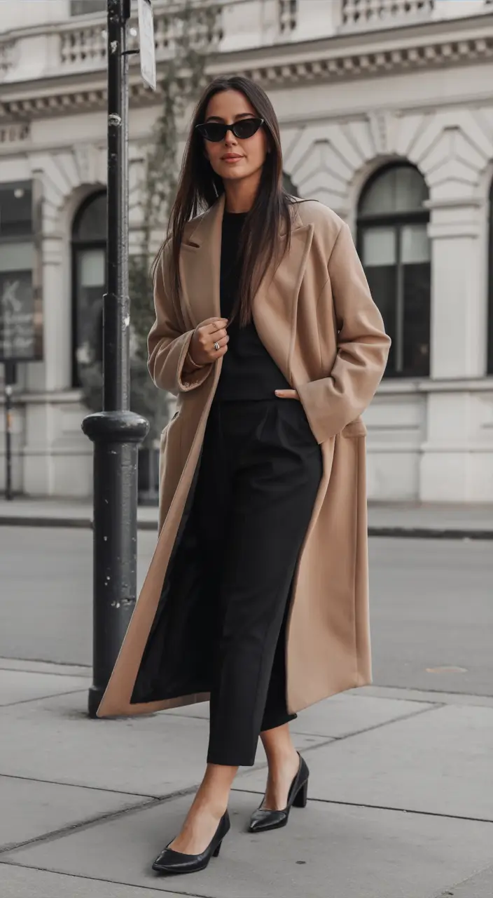 fall outfits ideas 2025 Camel Coat Classic with a Twist
