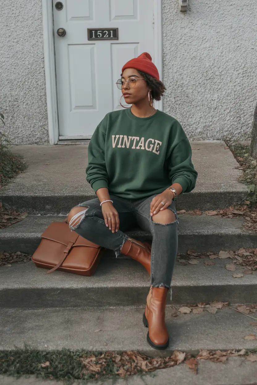 fall outfits ideas 2025 Playful Grit in Forest Green