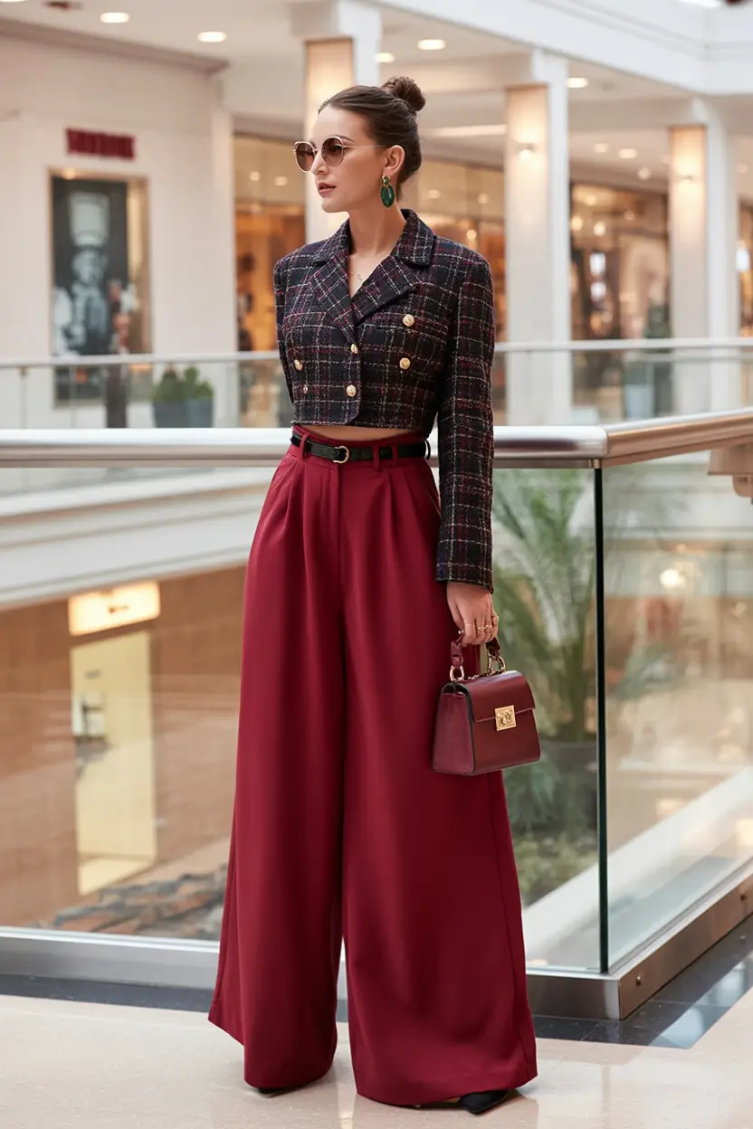 fall outfits ideas 2025 Power Luxe in Burgundy and Tweed