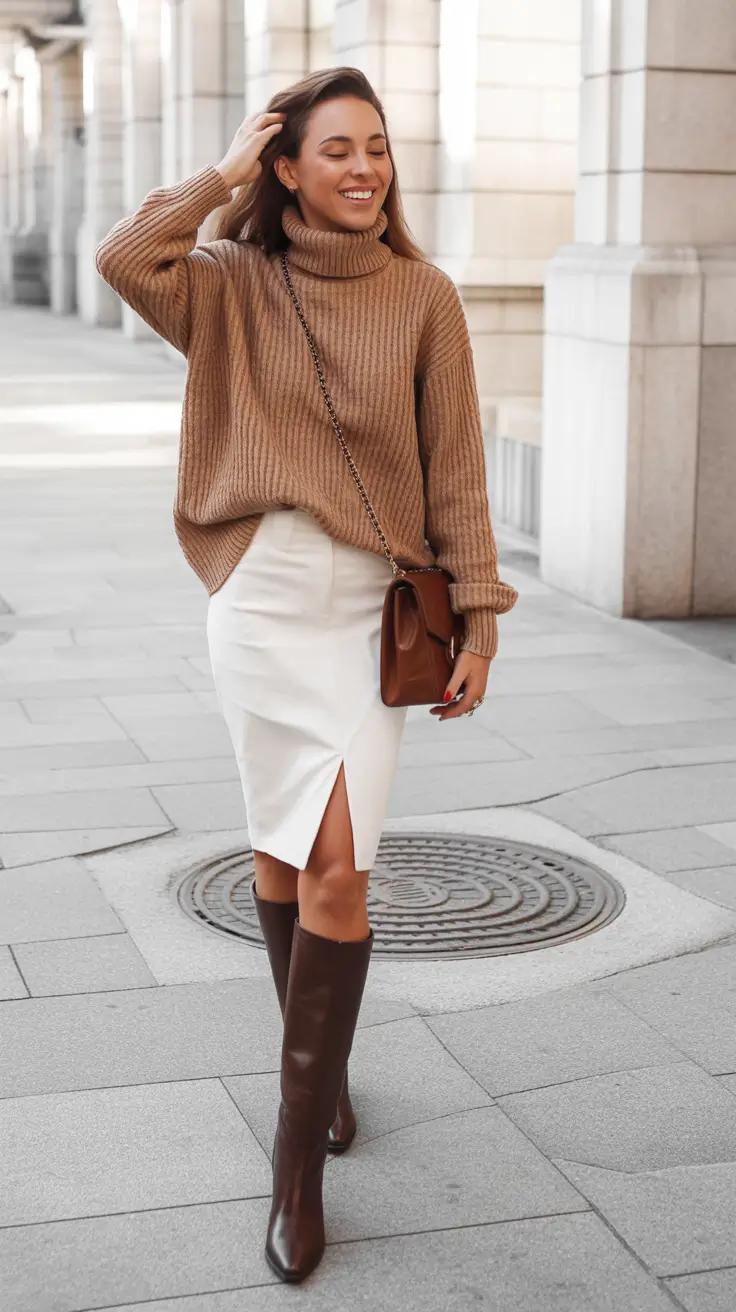 fall outfits ideas 2025 Cozy Camel Meets Crisp White