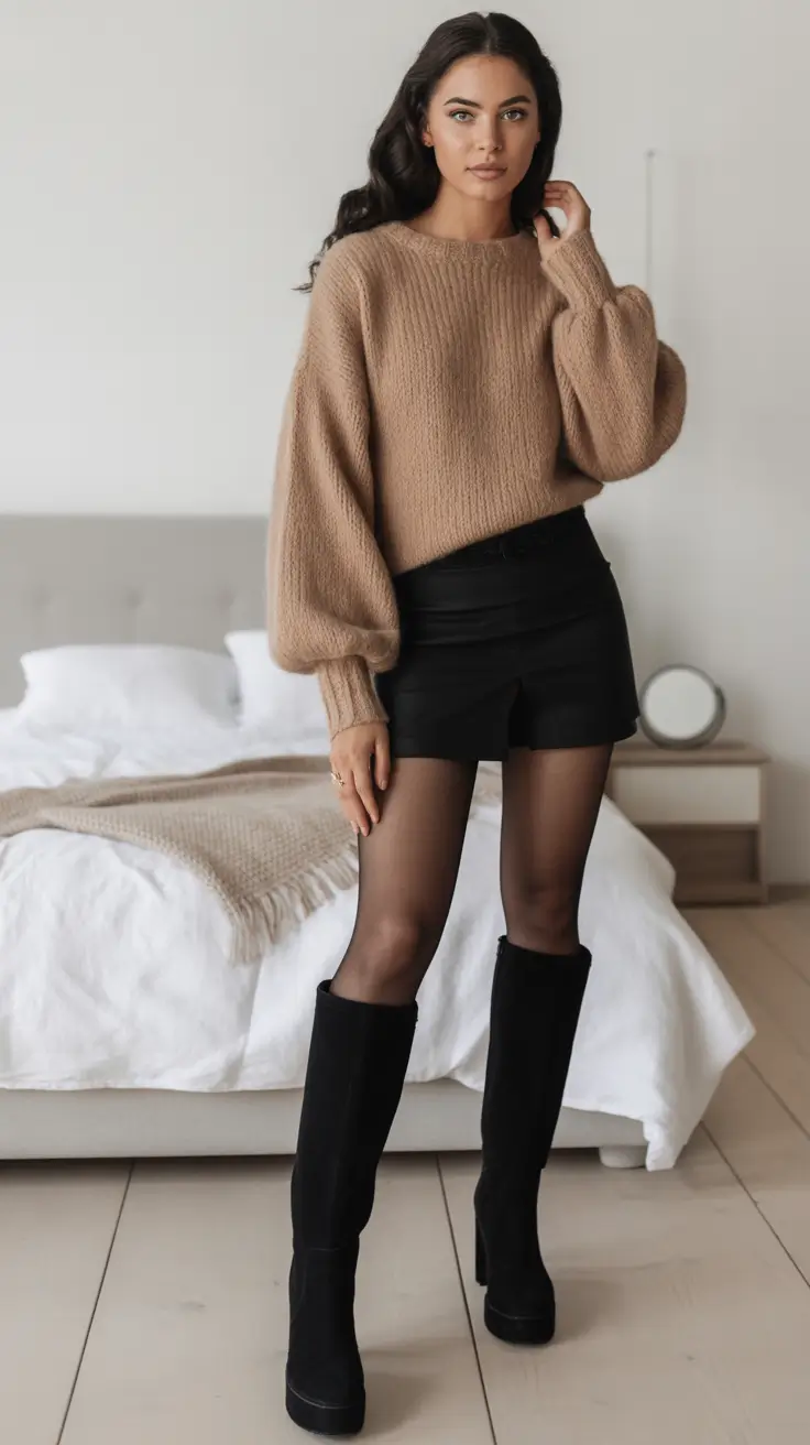 fall outfits ideas 2025 Chic Contrast: Knit Meets Mini