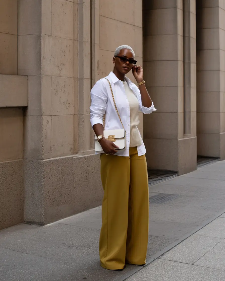fall outfits ideas 2025 Golden Mustard and City Cool