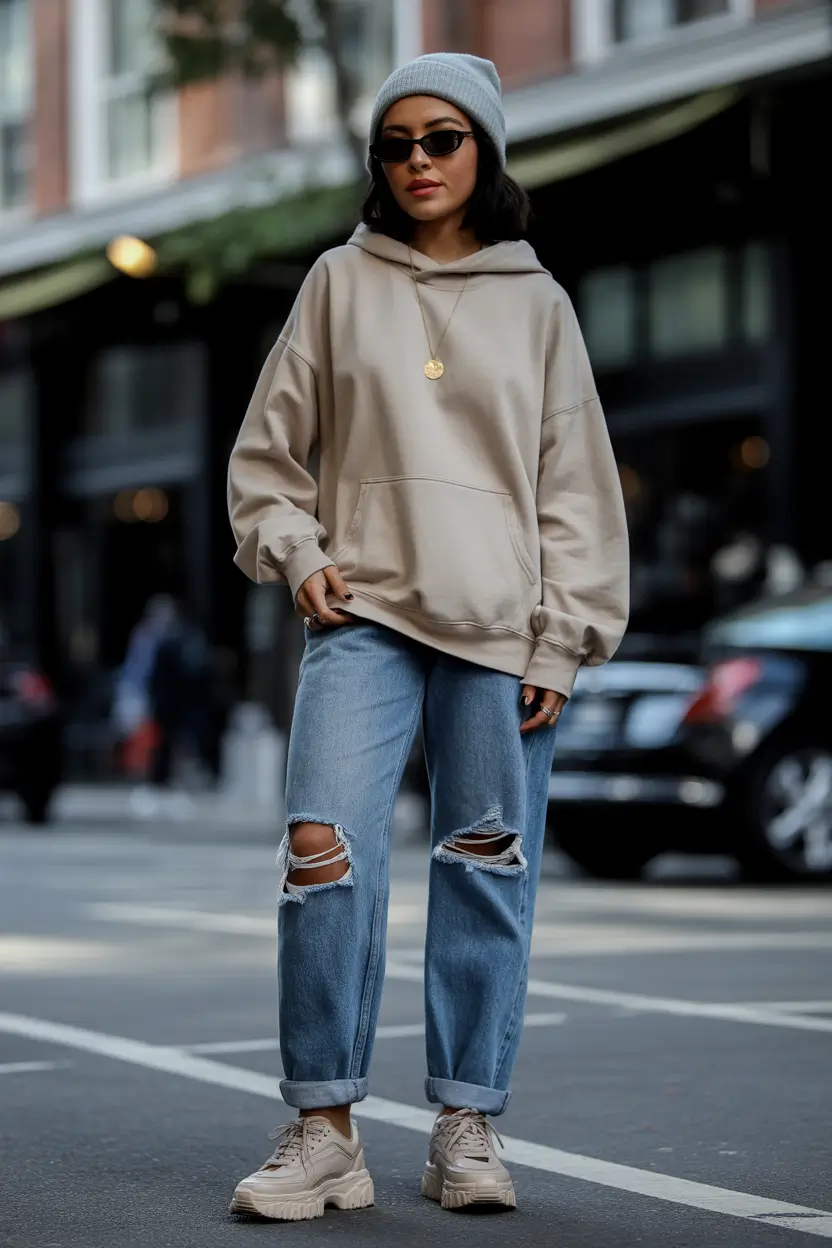 everyday fall outfits Cool Girl Uniform in Stone and Denim