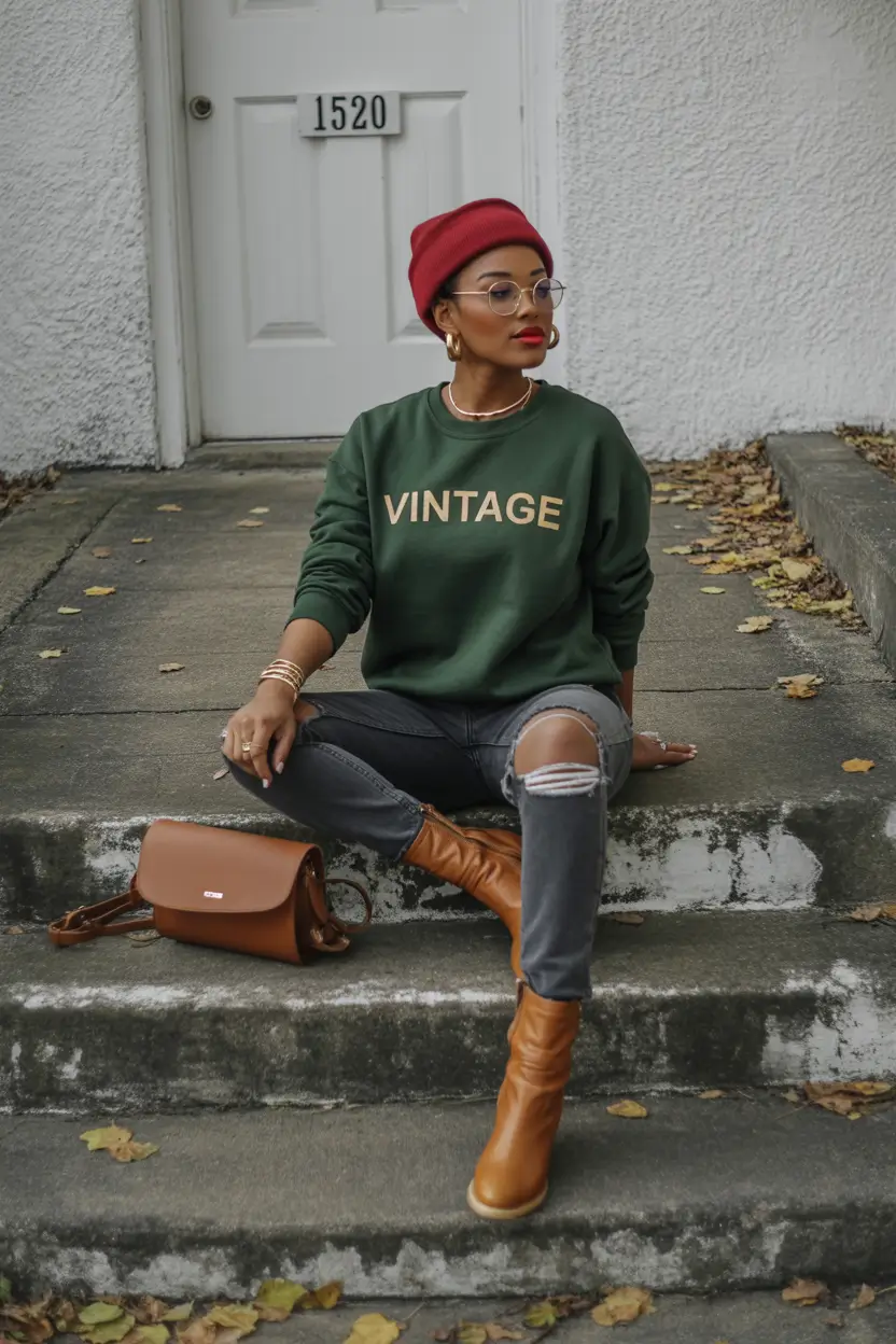 everyday fall outfits Retro Boldness with a Graphic Punch