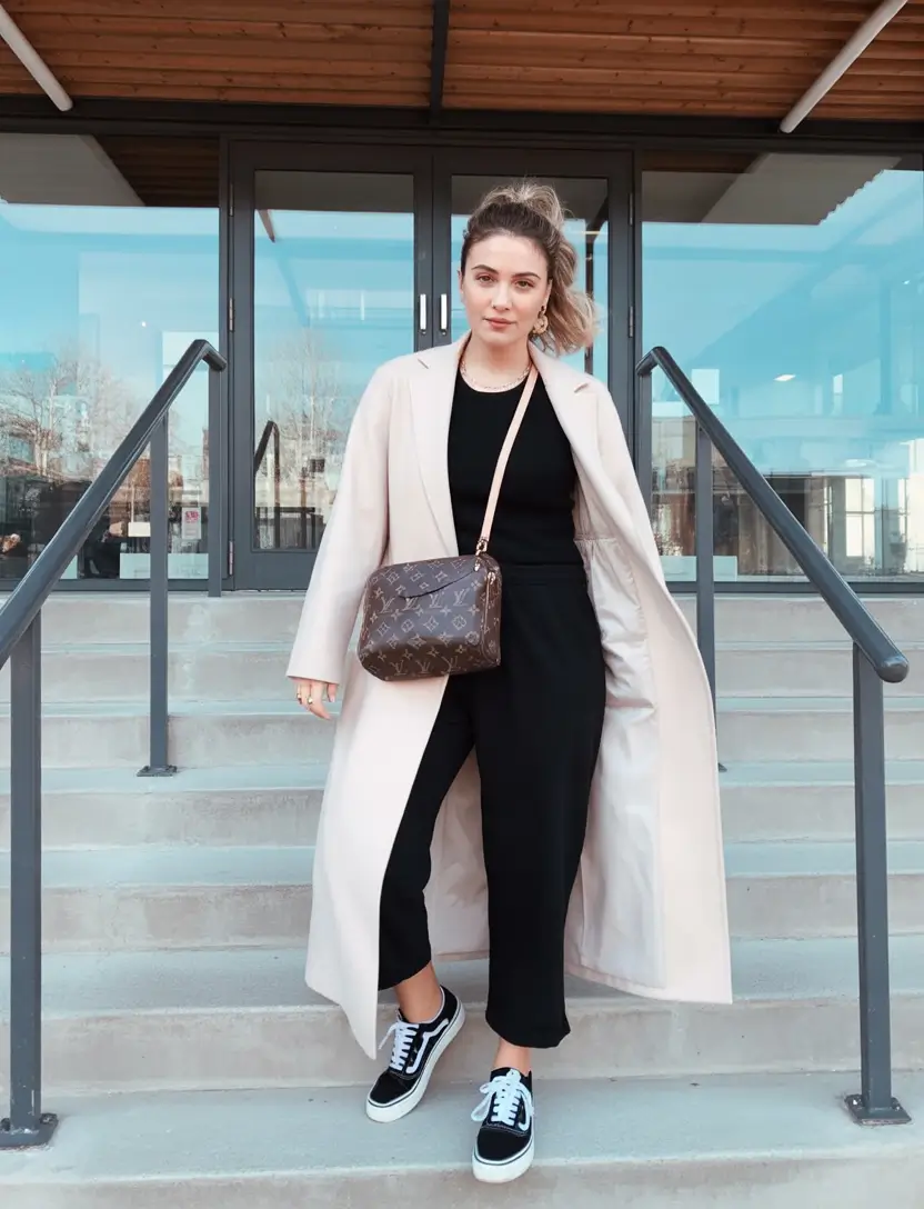 everyday fall outfits Effortless Layers with a Pop of Designer
