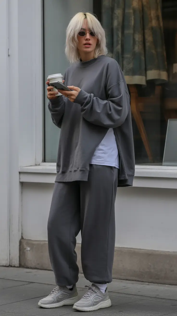 everyday fall outfits Soft Charcoal Layers and Coffee Break Vibes