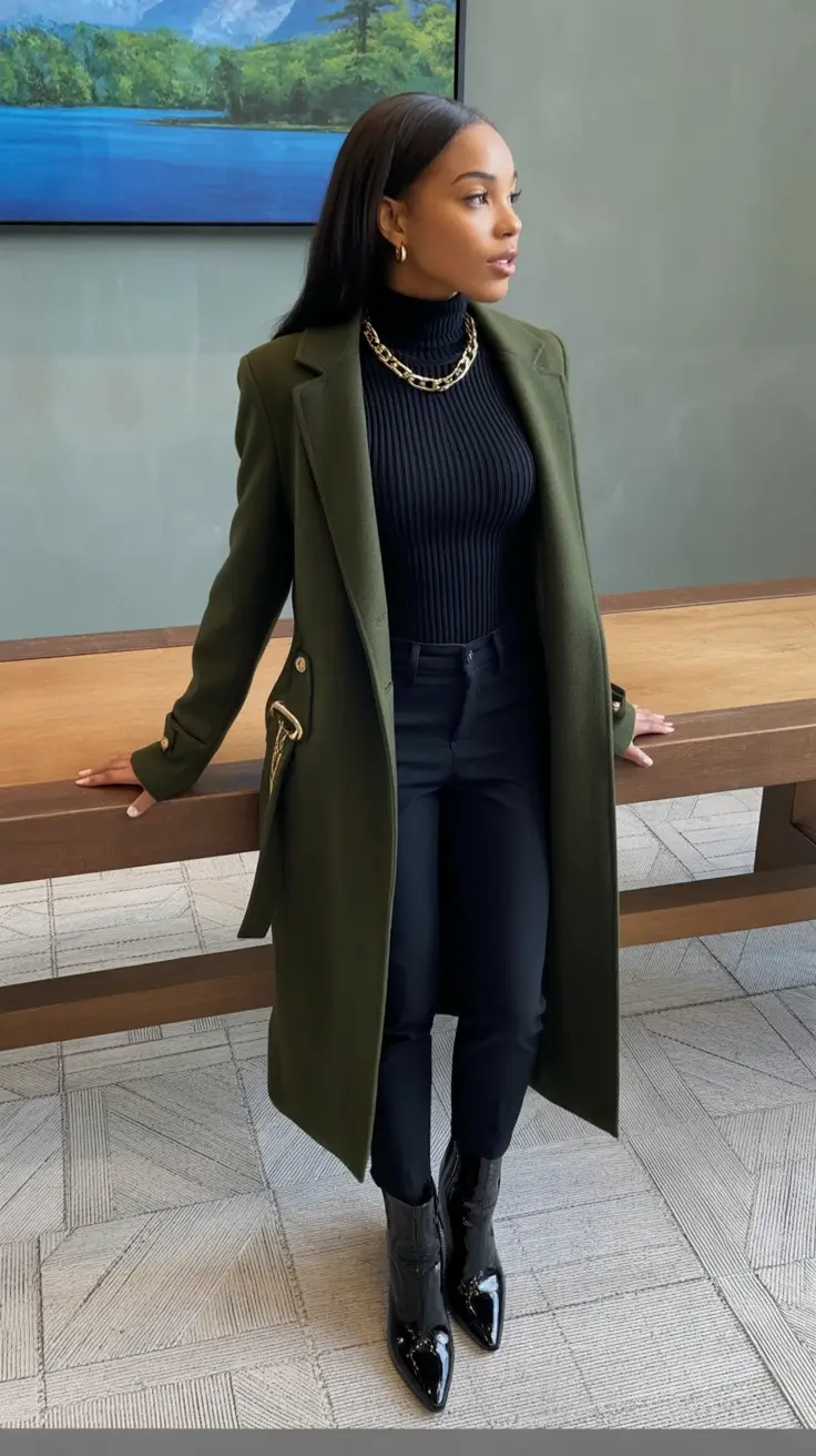 fall outfits with boots 2025 Structured Olive for Office & Beyond