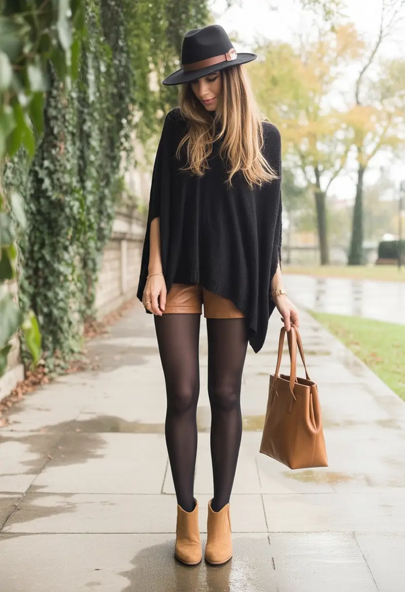 fall outfits with boots 2025 Street-Style Poncho With City Attitude
