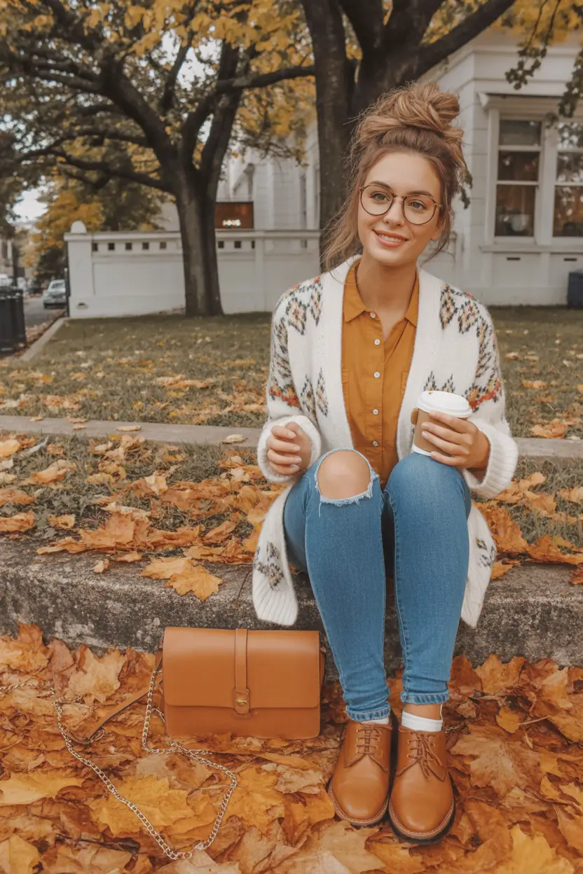 fall outfits with jeans 2025 Cozy Knit Cardigan and Autumn Tones