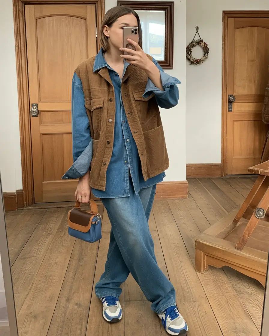fall outfits with jeans 2025 Denim-on-Denim Gets a Utility Twist
